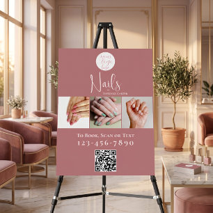 Modern Rose Pink Logo QR Code Photo Nail Salon Foam Board