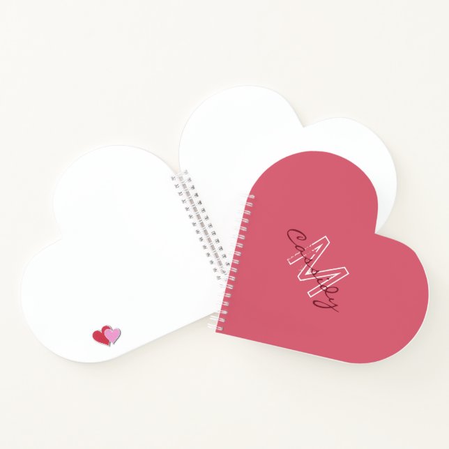 Modern Rose Pink Monogram Heart Shaped Notebook (Inside)
