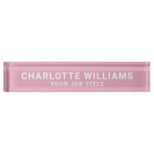 Modern Rose Pink Office Employee Desk Name Plate