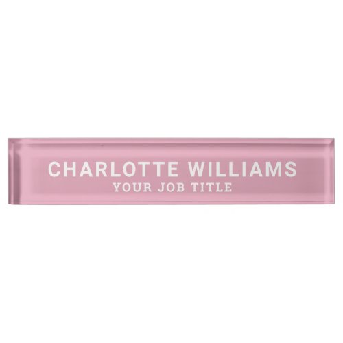 Modern Rose Pink Office Employee Desk Name Plate