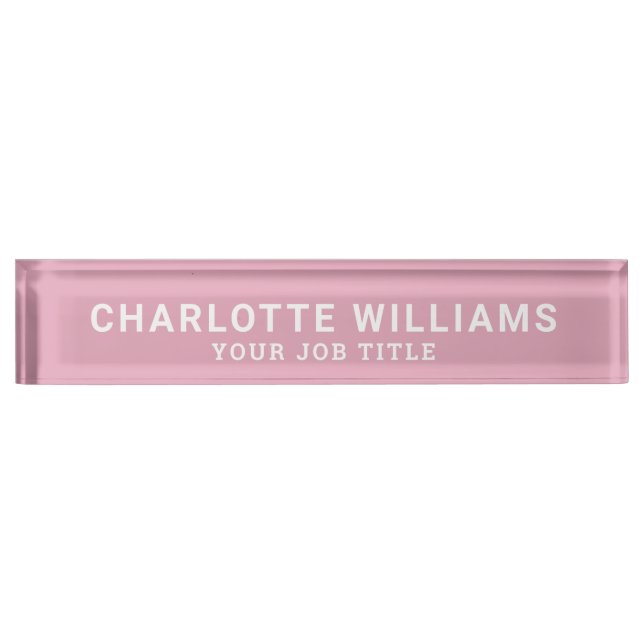 Modern Rose Pink Office Employee Desk Name Plate (Front)