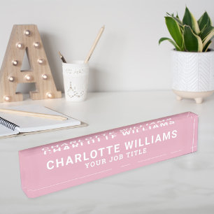 Modern Rose Pink Office Employee Desk Name Plate