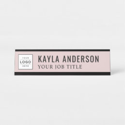 Modern Rose Pink Personalized Business Logo Desk Name Plate