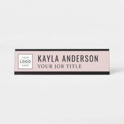 Modern Rose Pink Personalized Business Logo Desk Name Plate