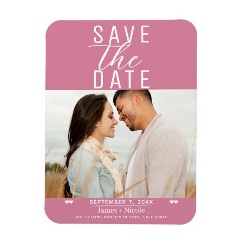 Modern Rose Pink Save the Date Wedding Photo Magnet