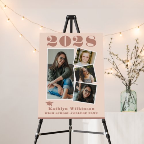 Modern Rose Pink Script 4 Photo Collage Graduation Foam Board