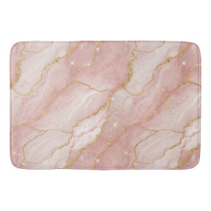Modern Rose Quartz Marble Gold Bath Mat