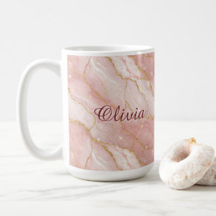 Modern Rose Quartz Marble Gold Glitter Coffee Mug