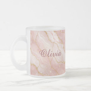 Modern Rose Quartz Marble Gold Glitter Frosted Glass Coffee Mug