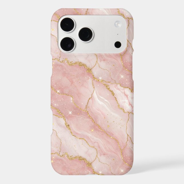 Modern Rose Quartz Marble Gold iPhone Case (Back)