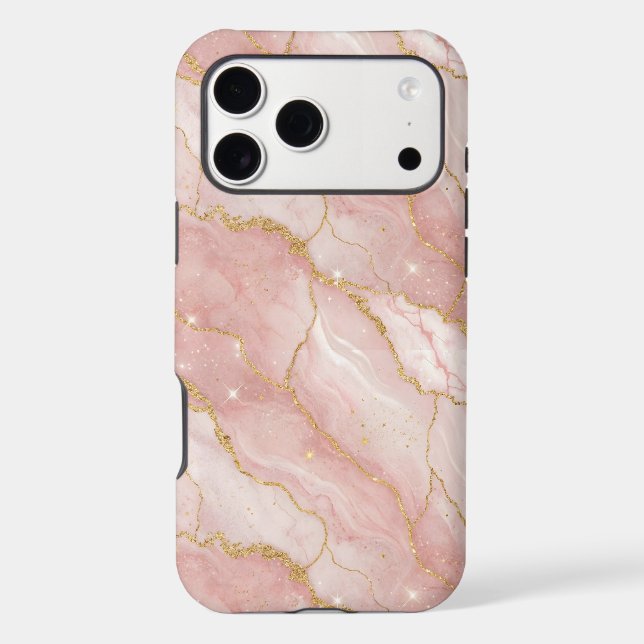 Modern Rose Quartz Marble Gold iPhone Case (Back)