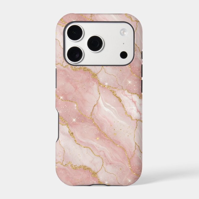 Modern Rose Quartz Marble Gold iPhone Case (Back)