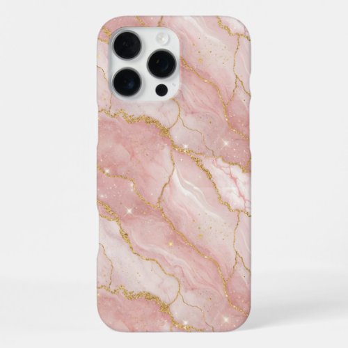 Modern Rose Quartz Marble Gold iPhone 16 Pro Max Case