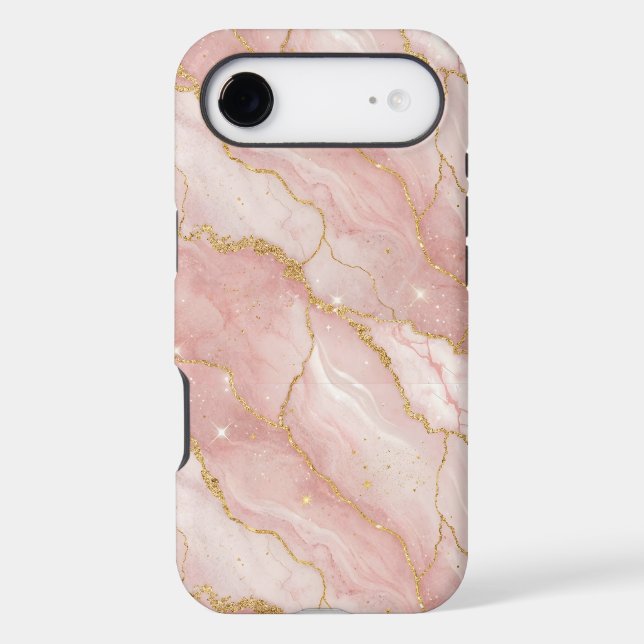 Modern Rose Quartz Marble Gold iPhone Case (Back)