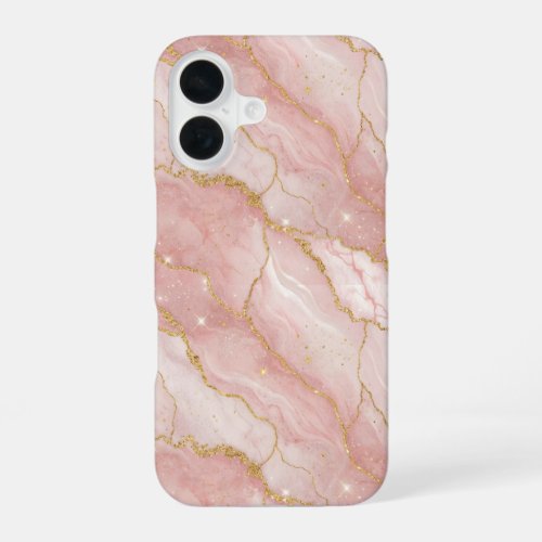 Modern Rose Quartz Marble Gold iPhone 16 Case