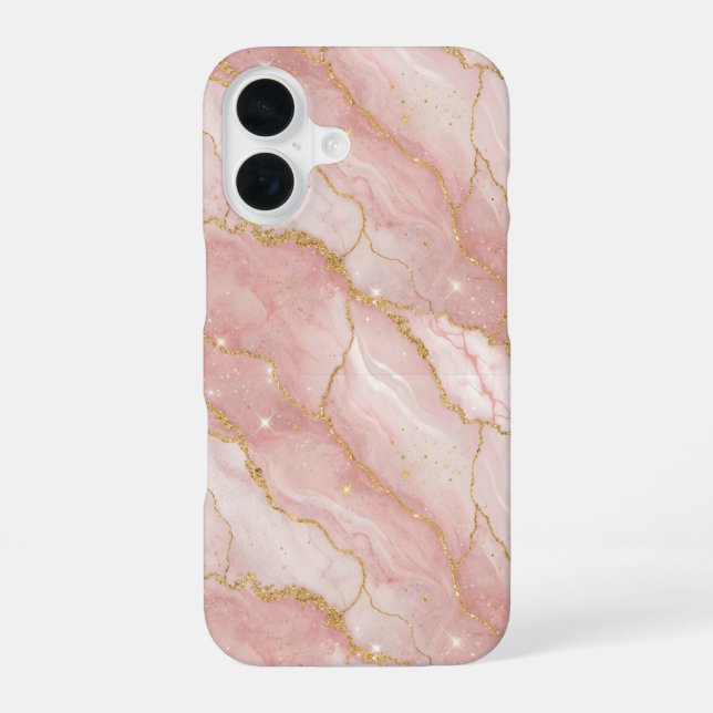 Modern Rose Quartz Marble Gold iPhone Case (Back)
