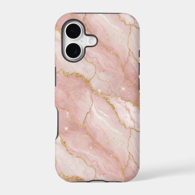 Modern Rose Quartz Marble Gold iPhone Case (Back)