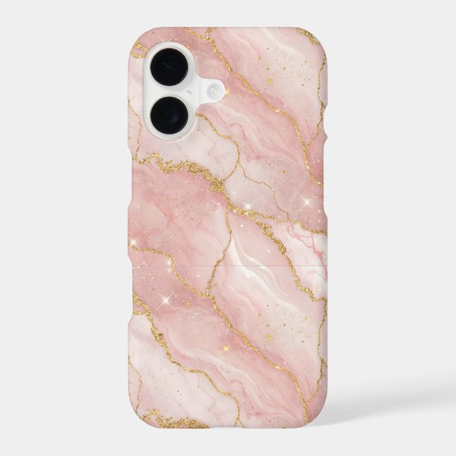 Modern Rose Quartz Marble Gold iPhone Case (Back)