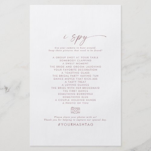 Modern Rose Script I Spy Wedding Photo Scavenger Flyer