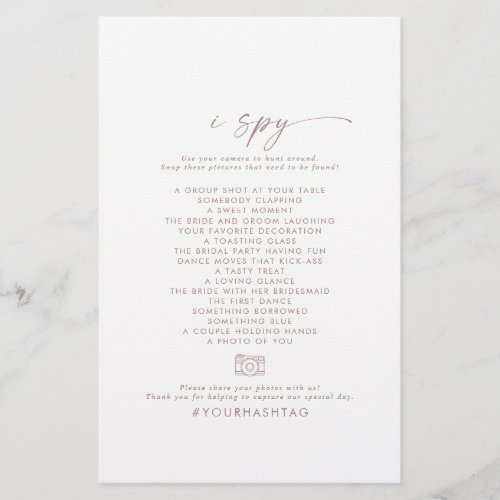 Modern Rose Script I Spy Wedding Photo Scavenger Flyer
