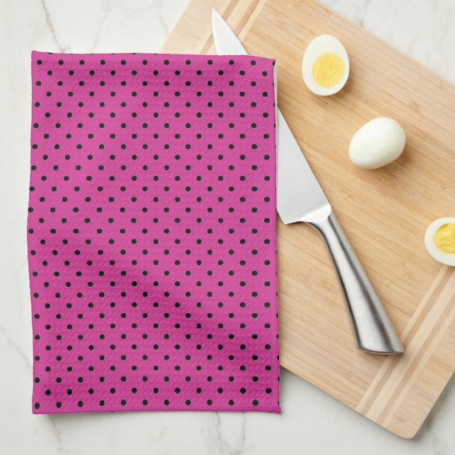 Modern Rose Violet and Black Dots  Kitchen Towel (Quarter Fold)