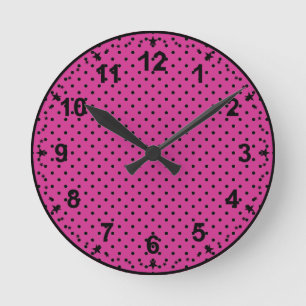 Modern Rose Violet and Black Dots Round Clock
