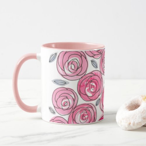 Modern Rose Watercolor Pattern coffee mug