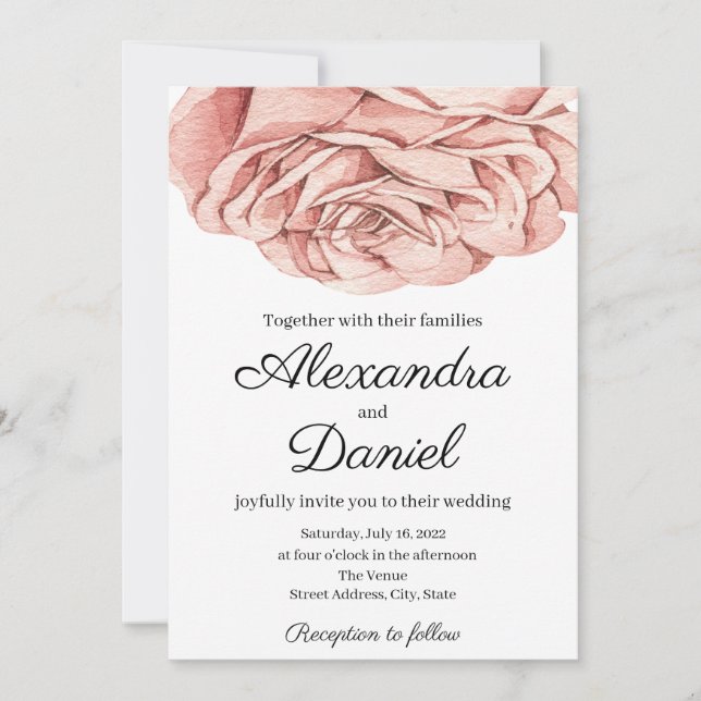Modern Rose Wedding Invitation (Front)