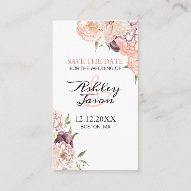 Modern Rose White Floral Save the Date Card (Front)