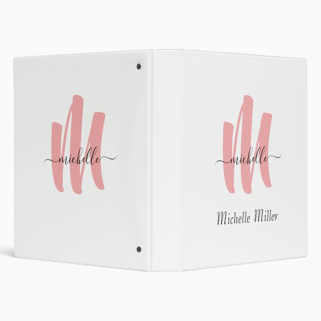 modern rose white monogram initial business name 3 ring binder (Background)