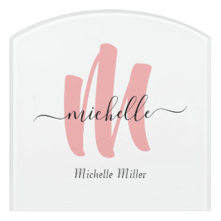 modern rose white monogram initial business name door sign