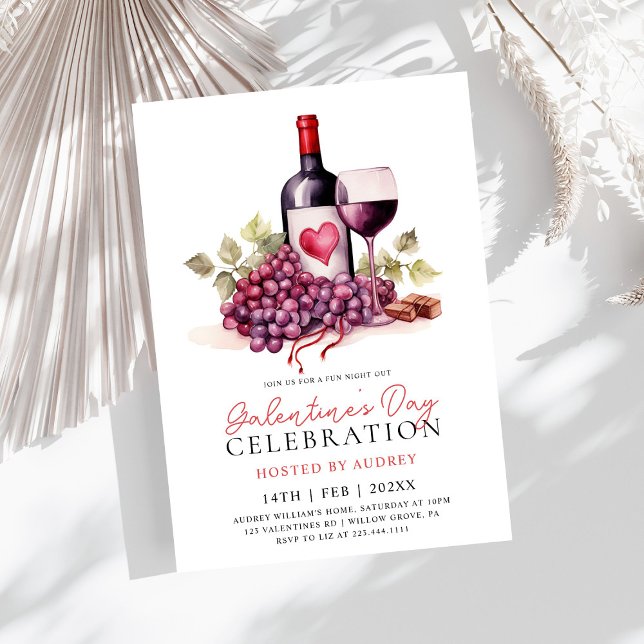 Modern Rose Wine Champagne Galentine's Day Party Invitation (Creator Uploaded)