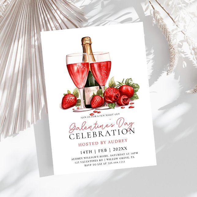 Modern Rose Wine Champagne Galentine's Day Party Invitation (Creator Uploaded)