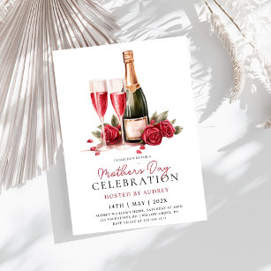 Modern Rose Wine Champagne Mother's Day Party Invitation
