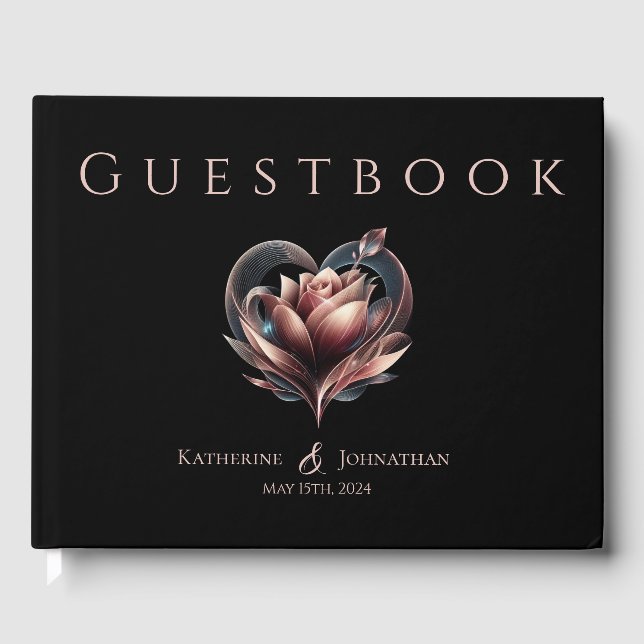 Modern Rose with a Heart Wedding Guest Book (Front)