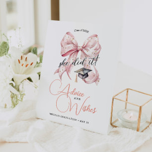 Modern Rosegold Bow Graduation Advice & Wishes Pedestal Sign