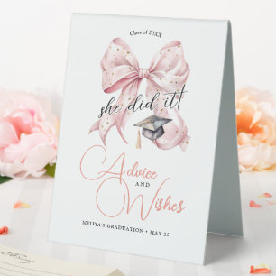 Modern Rosegold Bow Graduation Advice & Wishes Table Tent