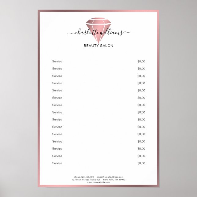 Modern Rosegold Diamond Price List Poster (Front)