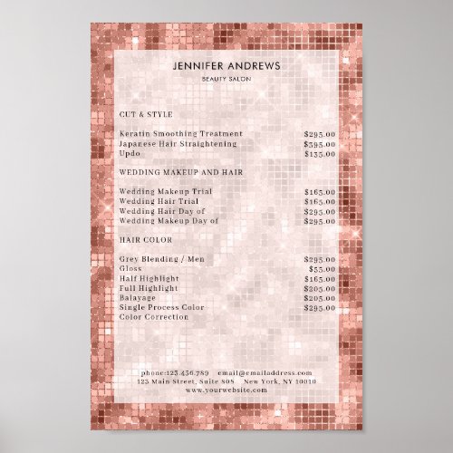 Modern rosegold glam salon price list Poster