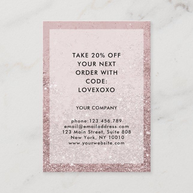Modern Rosegold Glitter Discount Card (Front)