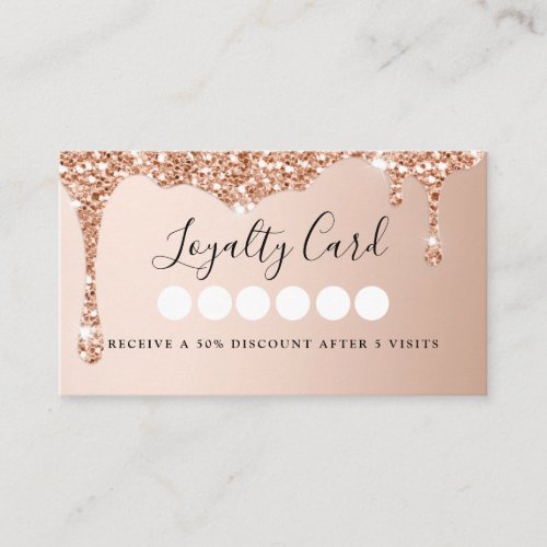 Modern Rosegold Glitter Drop Salon  Spa Loyalty Business Card
