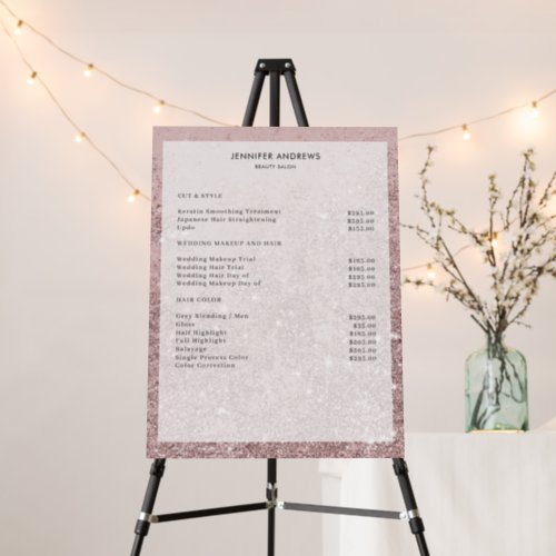 Modern Rosegold Glitter Salon Price List  Foam Boa Foam Board
