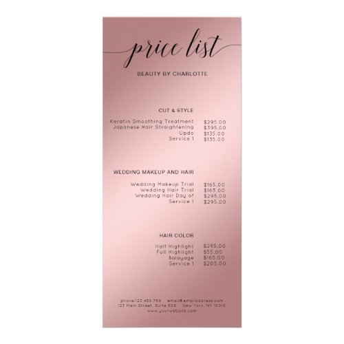 Modern rosegold Imitat price list Rack Card