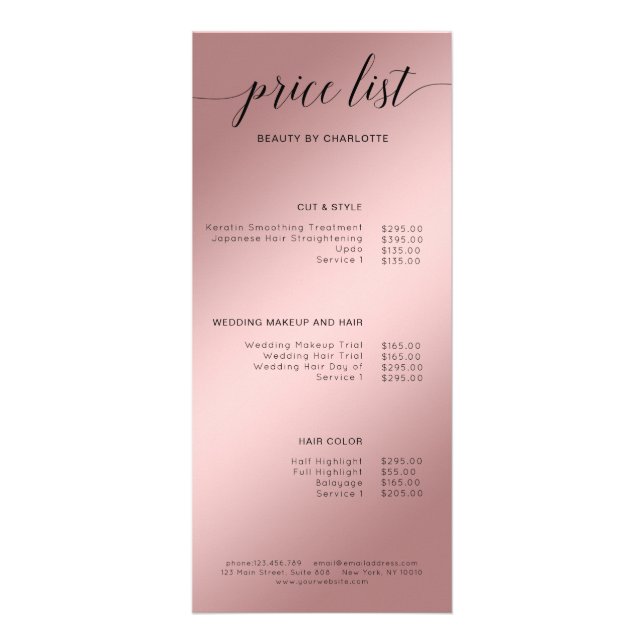 Modern, rosegold (Imitat) price list Rack Card (Front)