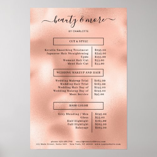 Modern Rosegold Simpel Salon Price List Poster