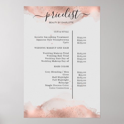 Modern  Rosgold Watercolour Pricelist Poster