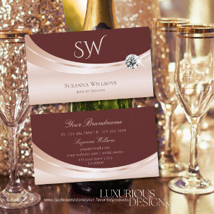 Modern Rosegold Wine Red with Monogram and Diamond Business Card