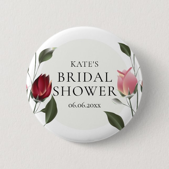 Modern Roses Bridal Shower Button (Front)