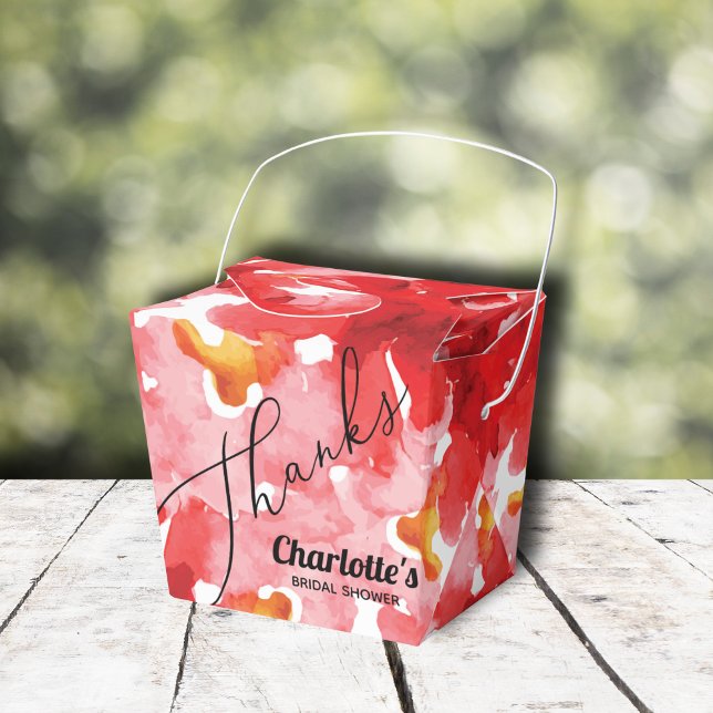 Modern Roses Bridal Shower Favor Boxes (Red roses floral bridal shower takeout-style favor boxes)