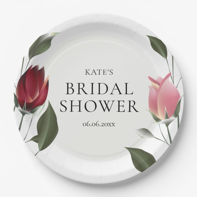 Modern Roses Bridal Shower Paper Plates (Front)